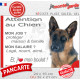 Berger Allemand poils courts, plaque humour "Attention au Chien, j'aime mon job, protéger Maison famille. Salaire, logé nourrit 