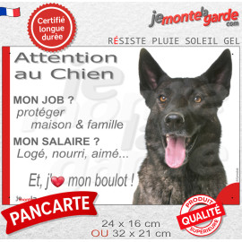 Berger Hollandais poil court, plaque extérieure humour "Attention au Chien, j'aime mon job, protéger Maison famille. Salaire