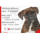 Boxer bringé, plaque extérieure humour "Attention au Chien, j'aime mon job, protéger Maison famille. Salaire, logé nourrit aimé"
