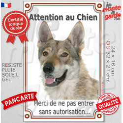 Chien-Loup Tchécoslovaque, plaque verticale "Attention au Chien, entrez pas sans autorisation" photo résiste intempéries