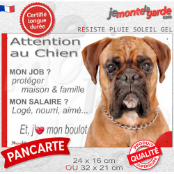 Boxer fauve, plaque extérieure humour "Attention au Chien, j'aime mon boulot" 2 tailles JOB D