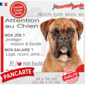 Boxer fauve, plaque extérieure humour "Attention au Chien, j'aime mon boulot" 2 tailles JOB D