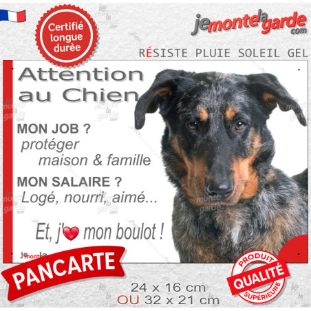 Beauceron arlequin, plaque portail humour photo "Attention au Chien, j'aime mon boulot, protéger Maison famille" 2 tailles JOB D
