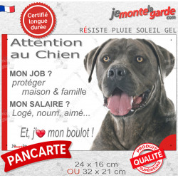 Cane Corso gris, plaque extérieure humour "Attention au Chien, j'aime mon boulot" 2 tailles JOB D