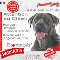 Cane Corso gris, plaque extérieure humour "Attention au Chien, j'aime mon boulot" 2 tailles JOB D