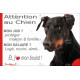 Dobermann noir et feu, plaque Attention au Chien humour – mon job ? protéger maison & famille – j’aime mon job logé nourri aimé…