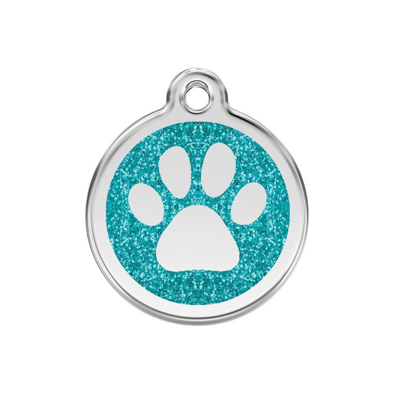 Médailles Identité Turquoise Paillettes Coup de Patte Chien et Chat (gravée avec anneau)