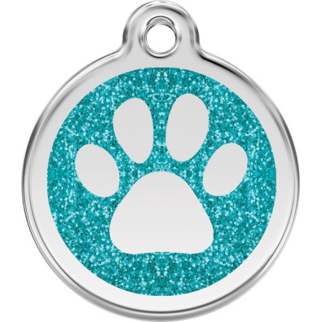Médailles Identité Turquoise Paillettes Coup de Patte Chien et Chat (gravée avec anneau)