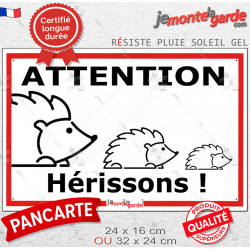 Plaque extérieure prévention "Attention Hérissons !" traversse route, 2 tailles D