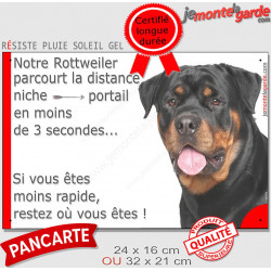 Rottweiler, plaque humour "parcourt distance Niche-Portail 3 secondes" 2 tailles 3SEC D