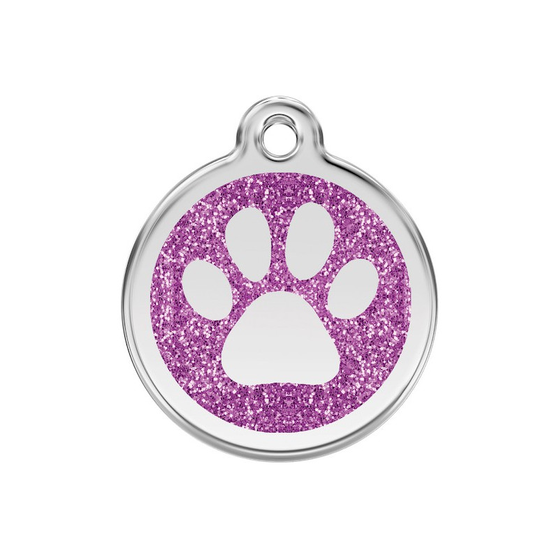 Médailles Identité Violet Pailletes Coup de Patte Chien et Chat (gravée avec anneau)
