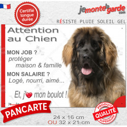 Leonberg, plaque Attention au Chien humour – mon job ? protéger maison & famille – j’aime mon job logé nourri aimé…