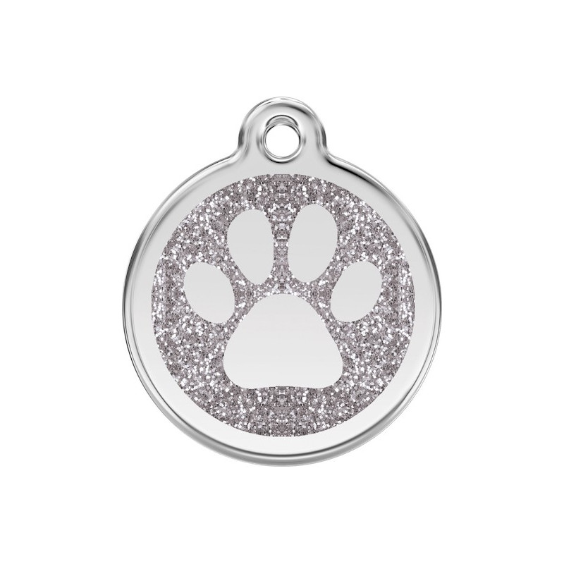 Médailles Identité Argent Paillettes Coup de Patte Chien et Chat (gravée avec anneau)