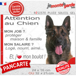 Berger Belge Malinois, plaque extérieure humour "Attention au Chien, j'aime mon boulot" 2 tailles JOB D