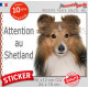 Berger des Shetlands fauve, panneau autocollant "Attention au Chien" sticker photo adhésif résiste intempéries