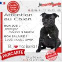 Staffie noir, plaque extérieure humour "Attention au Chien, j'aime mon boulot" 2 tailles JOB D