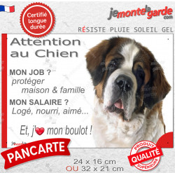 Saint-Bernard, plaque Attention au Chien humour – mon job ? protéger maison & famille – j’aime mon job logé nourri aimé…