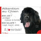 Terre Neuve noir, plaque Attention au Chien humour – mon job ? protéger maison & famille – j’aime mon job logé nourri aimé…