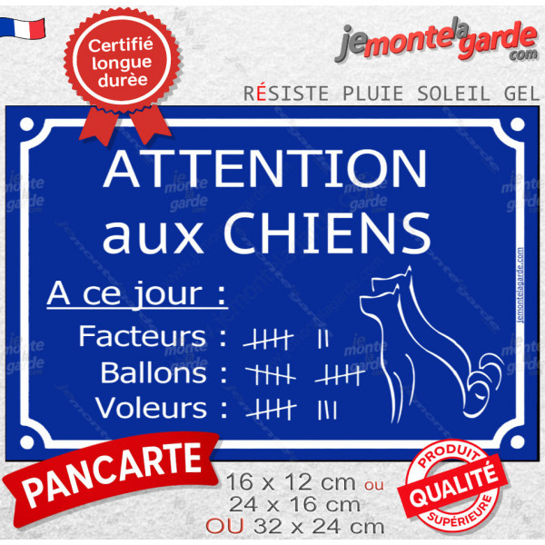Plaque Portail bleue pluriel extérieure rue drôle "Attention aux Chiens, Nombre de Facteurs, Voleurs, Ballons" résiste intempéri