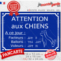 Plaque extérieure bleue "Attention aux Chiens, Nombre de Facteurs, Voleurs, Ballons..." 3 tailles FUN D