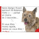 Berger Picard, plaque extérieure humour "parcourt distance Niche-Portail moins 3 secondes, rapide" photo attention au chien