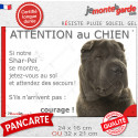Shar-Peï lilas chocolat dilué, plaque portail humour "Attention au Chien, Jetez Vous au Sol" 2 tailles D