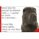 Shar-Peï lilas chocolat dilué, plaque humour "parcourt distance Niche-Portail moins 3 secondes, rapide" photo résiste intempérie