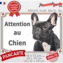 Bouledogue Français noir bringé, plaque portail extérieur "Attention au Chien" 3 tailles LUX D