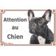 Bouledogue Français noir Bringé Tête, Plaque portail extérieur "Attention au chien" photo résiste intempéries