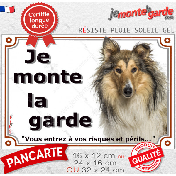 Colley Fauve tête, plaque portail extérieure "Je Monte la Garde, entrez à vos risques et périls" photo résiste intempéries