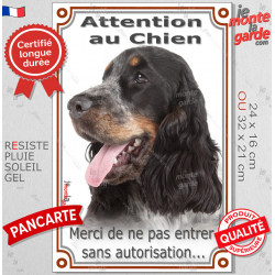 Cocker Anglais tricolore bleu roan et feu, Pancarte Portail Verticale "Attention au Chien, entrez pas sans autorisation" photo