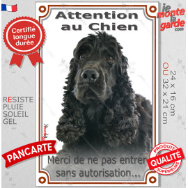 Cocker Anglais Noir, Pancarte Portail Verticale "Attention au Chien, entrez pas sans autorisation" photo résiste intempéries