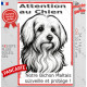 Plaque portail verticale "Attention au Chien, notre Bichon Maltais surveille et protège" dessin stylisé, résiste intempéries