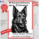 Plaque verticale "Attention au Chien, notre Berger Picard surveille et protège" 2 tailles D