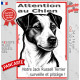 Plaque portail verticale "Attention au Chien, notre Jack Russell surveille et protège" dessin stylisé, résiste intempéries