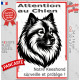 Plaque portail verticale "Attention au Chien, notre Keeshond surveille et protège" dessin stylisé noir, résiste intempéries