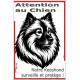 Plaque portail verticale "Attention au Chien, notre Keeshond surveille et protège" dessin stylisé noir, résiste intempéries
