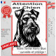 Plaque portail verticale "Attention au Chien, notre Terrier Kerry Blue surveille et protège" dessin stylisé noir et blanc