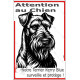 Plaque portail verticale "Attention au Chien, notre Terrier Kerry Blue surveille et protège" dessin stylisé noir et blanc