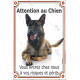 Berger Belge Malinois couché, plaque portail verticale "Attention au Chien, pas entrer sans autorisation" photo résiste intempér