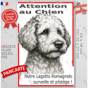 Plaque verticale "Attention au Chien, notre Lagotto Romagnolo surveille et protège" 2 tailles D