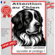 Plaque portail verticale "Attention au Chien, notre Landseer surveille et protège" dessin stylisé noir, résiste intempéries