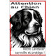 Plaque portail verticale "Attention au Chien, notre Landseer surveille et protège" dessin stylisé noir, résiste intempéries