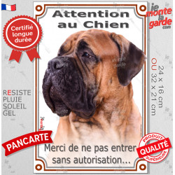 Bullmastiff Fauve, Plaque Portail verticale "Attention au Chien, entrez pas sans autorisation" résiste intempéries