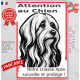 Plaque portail verticale "Attention au Chien, notre Lhassa Apso surveille et protège" dessin stylisé noir, résiste intempéries