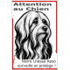Plaque portail verticale "Attention au Chien, notre Lhassa Apso surveille et protège" dessin stylisé noir, résiste intempéries