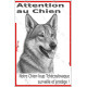 Plaque portail verticale "Attention au Chien, notre Chien-Loup Tchécoslovaque surveille et protège" dessin, résiste soleil