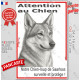 Plaque portail verticale "Attention au Chien, notre Chien-Loup de Saarloos surveille et protège" dessin stylisé, résiste soleil