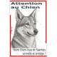 Plaque portail verticale "Attention au Chien, notre Chien-Loup de Saarloos surveille et protège" dessin stylisé, résiste soleil