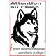 Plaque portail verticale "Attention au Chien, notre Malamute d'Alaska surveille et protège" dessin stylisé, résiste intempéries